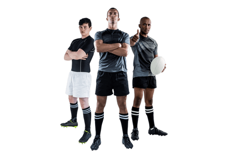 Diverse rugby players on transparent background