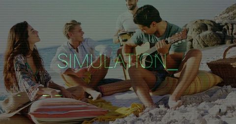 Friends Enjoying Acoustic Music on Sunlit Beach