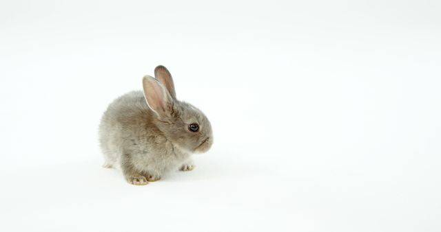 A small, fluffy bunny sits against a white background, with copy space - Download Free Stock Photos Pikwizard.com