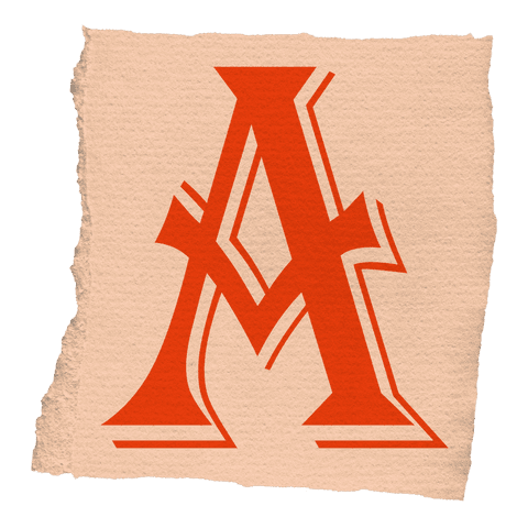 Stylized orange letter a on transparent torn paper design
