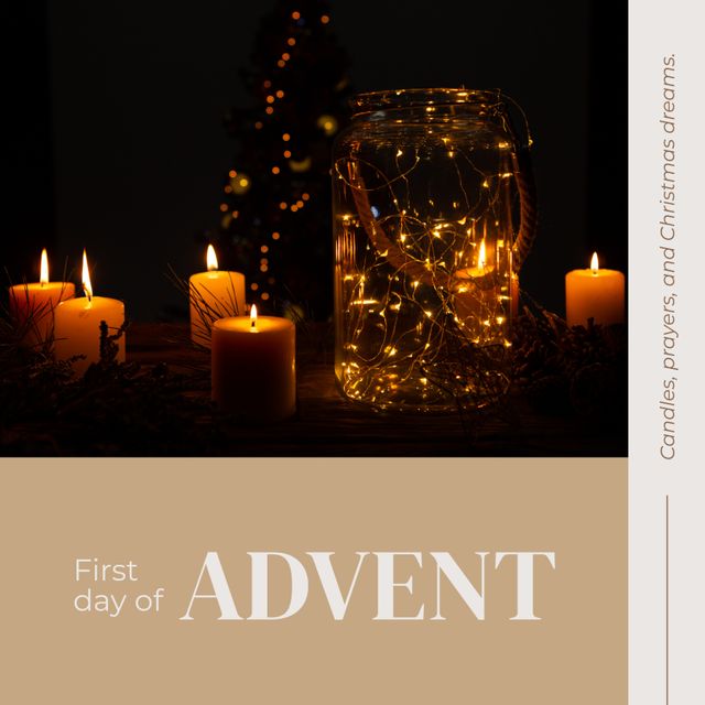 First Day of Advent Celebrated with Lit Candles and Festive Lights - Download Free Stock Templates Pikwizard.com