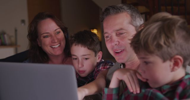 Happy Family Bonding at Home Using Laptop Together - Download Free Stock Images Pikwizard.com