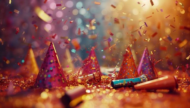 Vibrant Party Celebration with Confetti and Festive Elements