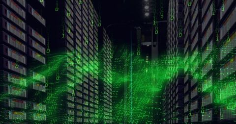 Digital Green Matrix Overlay on a Data Center Background - Download Free Stock Images Pikwizard.com