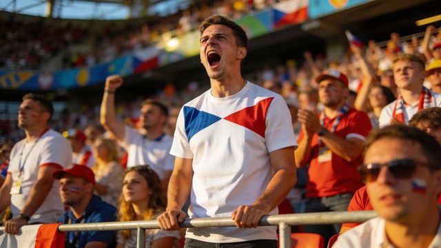 Young man shouting and gripping railing in packed stadium cheering during international soccer match