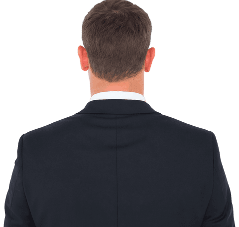 Transparent Rear View of Man in Business Suit Reflecting on Success