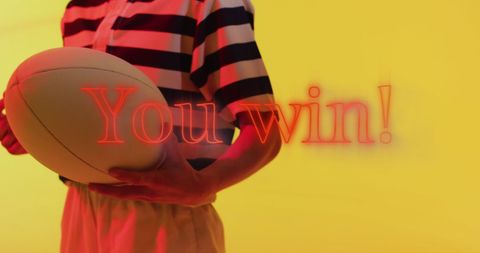 Victory Message with Female Rugby Player on Neon Background