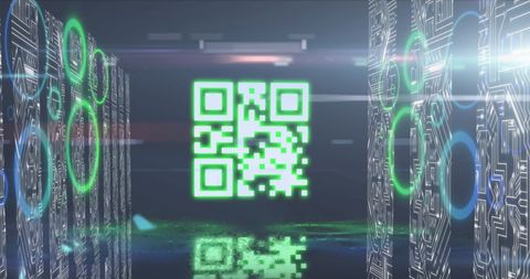 Digital QR Code with Neon Circles Representing Data Processing - Download Free Stock Images Pikwizard.com