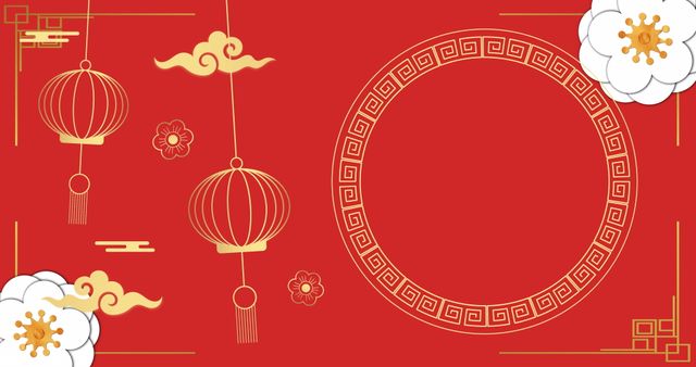 Chinese New Year Decorative Background with Lanterns and Flowers - Download Free Stock Images Pikwizard.com