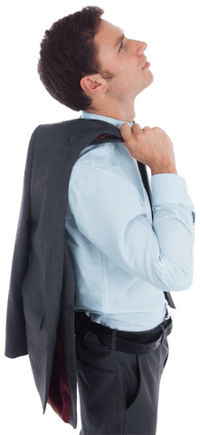 Transparent Ceo Reflecting in Formal Attire with Jacket Over Shoulder