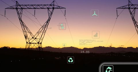 Digital Technology and Data Processing in Power Lines at Sunset - Download Free Stock Images Pikwizard.com