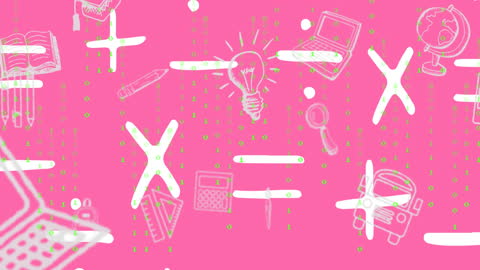 Digital Learning Backdrop with Educational Icons on Pink Background
