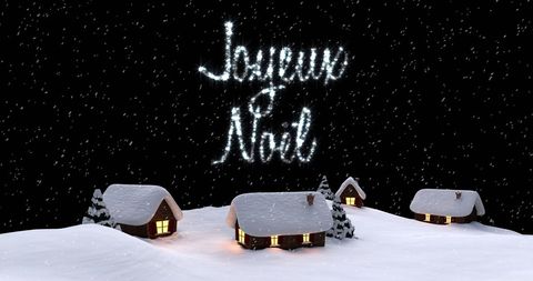 Winter Wonderland with Snowy Village and Joyeux Noel Text