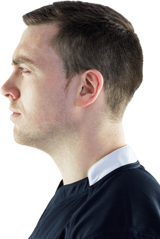 Transparent profile view of male rugby player on white background