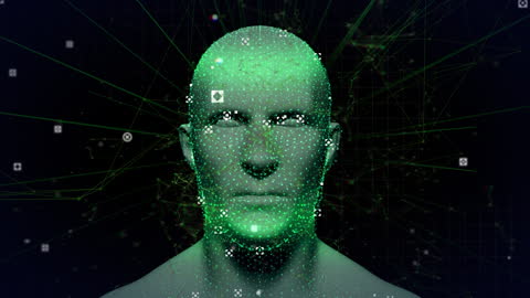 Digital Human Head with Data Processing Network Visualization