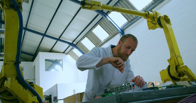 Robotic engineer repairing circuit board at table - Download Free Stock Photos Pikwizard.com