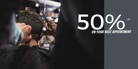 barbershop discount promotion with men's haircut scene - Download Free Stock Templates Pikwizard.com