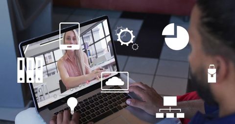 Virtual Meeting with Digital Interface and Business Icons - Download Free Stock Images Pikwizard.com