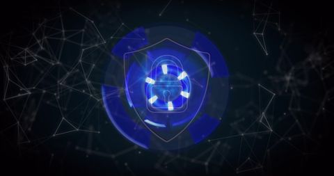 Digital Padlock on Shield Symbol for Cybersecurity Protection