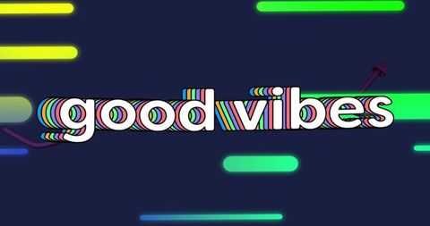 Good vibes typography with dynamic colorful lines on dark background