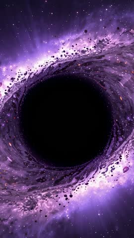 Rotating Black Hole Pulling Debris into Purple Accretion Disk Vertical Mobile Space Video