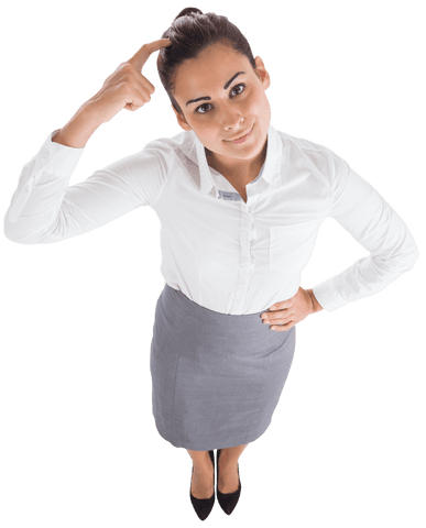 Thinking Hispanic Businesswoman on Transparent Background Isolated