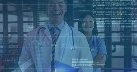 Smiling doctors surpassing data insights in hospital success