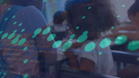 Data Overlay of Diverse Schoolchildren Engaging in Learning