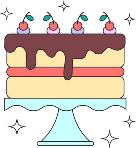 Transparent cake on blue stand featuring chocolate and cherries