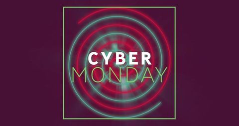 Neon cyber monday ad with glowing concentric circles