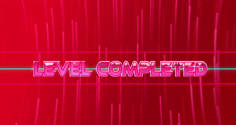 Retro Game Level Completed Screen in Neon Red