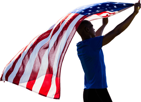 African American Athlete Holding American Flag Transparent Background
