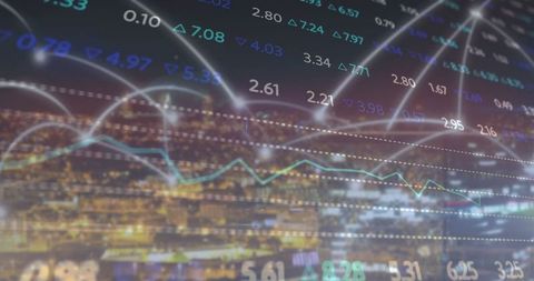 Translucent Financial Chart Above City Skyline at Night