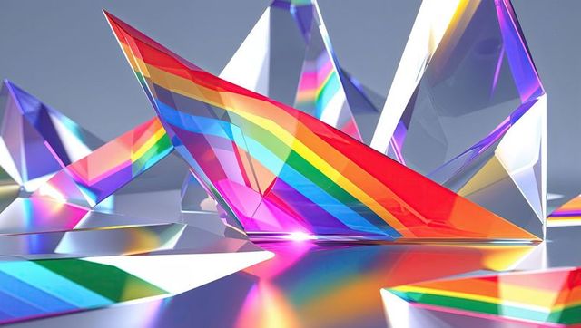 Triangular prisms casting vivid rainbow refractions