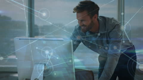 Businessman Engaged in Digital Network Visual Mapping