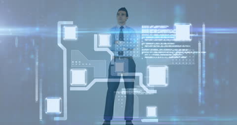 Businessman Analyzing Futuristic Digital Interface