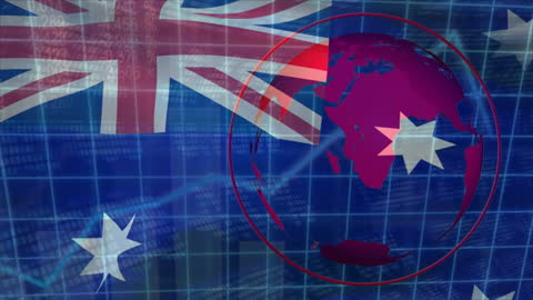 Digital Matrix of Australia Flag with Globe Concept