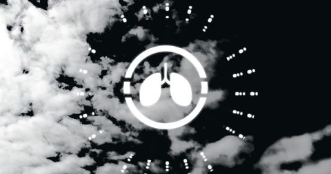 Lungs icon over cloudy sky illustrating clean air awareness
