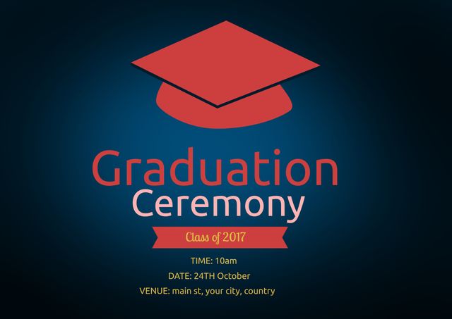 Graduation Ceremony Invitation with Cap Icon for Class of 2017 - Download Free Stock Templates Pikwizard.com