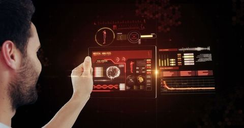 Futuristic interface interaction with advanced digital tablet