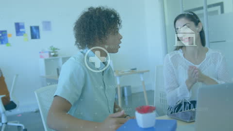 Business Discussion with Digital Interface Overlay