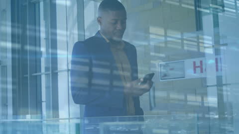 Businessman Engaged With Smartphone Through Data Interface Overlay