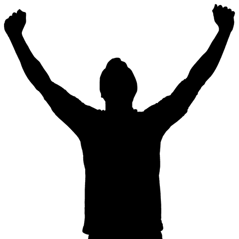 Celebrating man arms raised silhouette transparent background