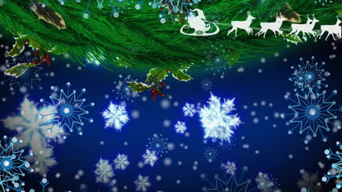 Whimsical Holiday Scene with Santa Sleigh and Falling Snow