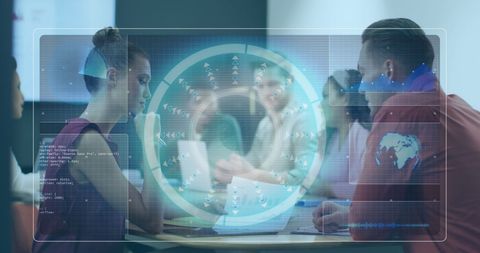 Futuristic Data Interface in Office Meeting Concept