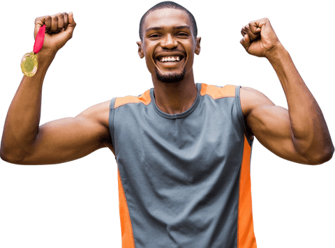 Joyful Athlete Celebrating Victory on Transparent Background