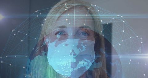 Woman with Digital Network Overlay Visualizing Global Connectivity