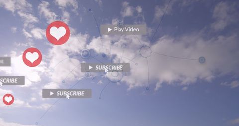 Social Media Icons Overlay on Cloudy Blue Sky - Download Free Stock Images Pikwizard.com