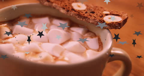 Cozy hot cocoa with marshmallows and cookie