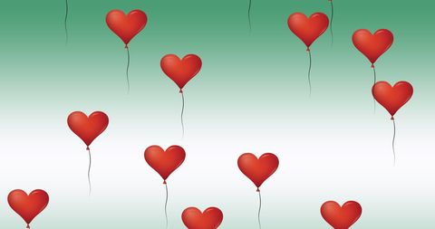 Floating Red Heart Balloons on a Green Gradient